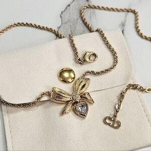 💝Christian Dior Bow & Dangling Crystal Heart Vintage Pendant Necklace 💎